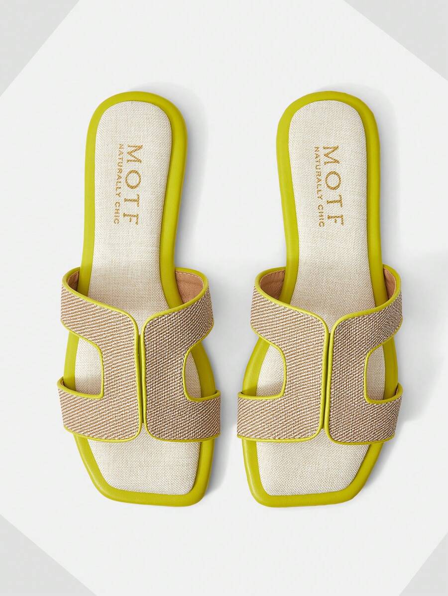MOTF PREMIUM SQUARE TOE CONTRAST TRIM FLAT SANDALS