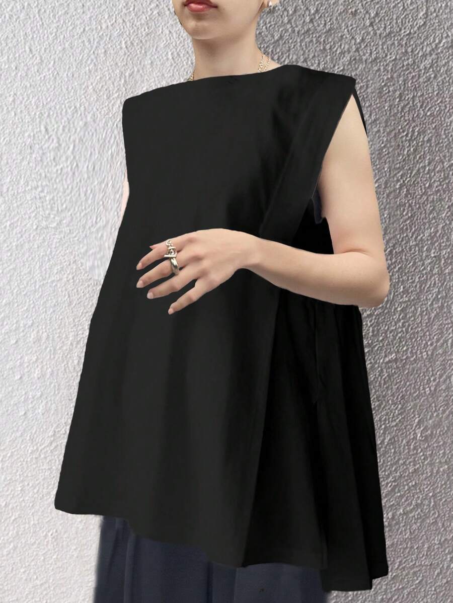 FRIFUL Tricou asimetric fără mâneci cu tiv despicat pentru femei, top casual