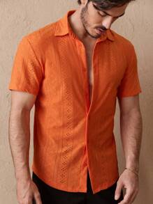 Manfinity VCAY Men's Short Sleeve Button Front Shirt - Orange - View 6