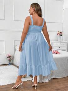 SHEIN Holidaya Vestito lungo casual di tinta unita estivo senza maniche, abbigliamento da donna di taglia comoda