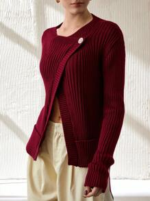 CLARA VERO 女士冬季淡粉色休闲毛衣裙 - 酒紅色 - 查看 4