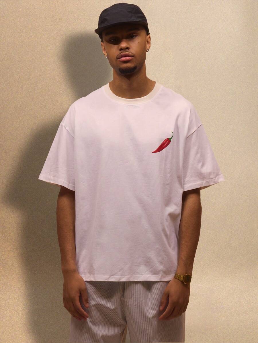 Musero Camiseta de manga corta de estilo casual de calle con estampado gráfico de chile oversize para vacaciones de verano