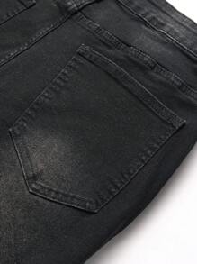 Manfinity Roughcore Plus Size Men's Casual Ripped Letter Print Pockets Jeans Pants