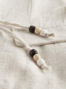 SHEIN SXY 2pcs Set BOHO Simple Solid Color Linen Halter Tie Up Front Beaded Suit, Including Vest & Wide Leg Pants, Suitable For Workplace, Party, Daily Outing, Formal Occasions, Spring/Summer