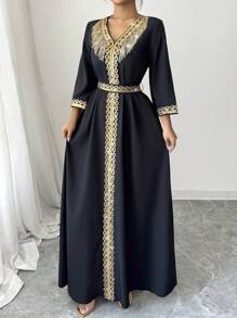 Elenzga Vestito elegante da donna con paillettes e frange a patchwork