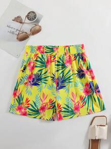 Swim Lushoire Women's Tropical Plant Print Beach Shorts Swimwear Bottom (Print Design Random) For Summer Beach Vacation - Yellow - View 4