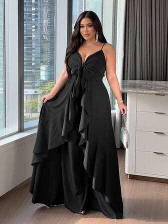 NU&NOW 加大码梭织性感度假两件套：带肩带的连体裤