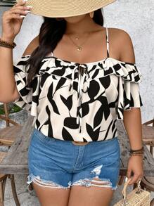 SHEIN VCAY 大码女式休闲树叶印花衬衫