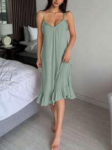 DAZY Camisón de mujer de unicolor con parches de encaje sin mangas