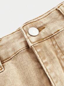 SHEIN MOD 女式休闲短款牛仔口袋裙 - 杏色 - 查看 3