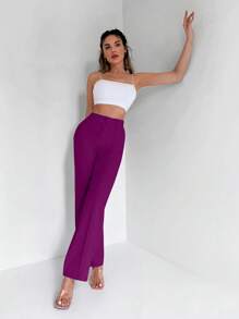 RueChic High Waist Seam Detail Straight Leg Suit Pants - Violet Purple - View 4