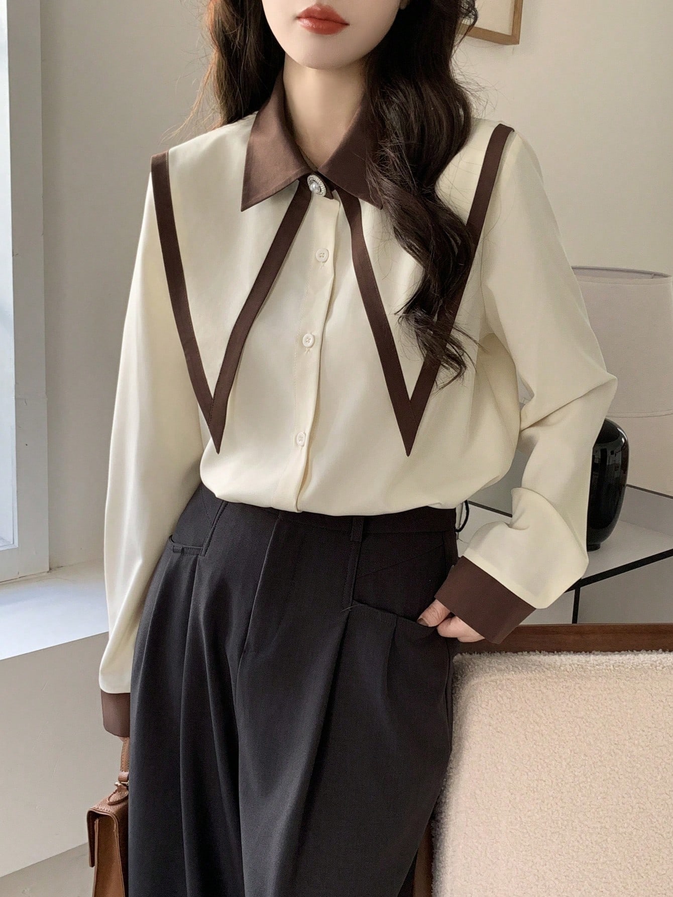 INAWLY قميص كاجوال طويل الأكمام للنساء ، بسيط وعصر...