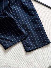 SHEIN Young Boys Casual Comfortable Versatile Striped Straight Leg Pants - Navy Blue - View 6
