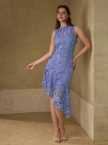 MOTF PREMIUM ASYMMETRICAL HEM CUT OUT DRESS - Mauve Purple - View 4