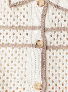 GlowEve Women's Colorblock Hollow Button Lapel Cardigan, Suitable For Summer - Apricot - View 4