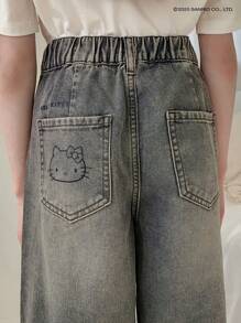 HELLO KITTY | DAZY Tween Girl 合作款牛仔裤，春夏，返校服装 - 灰色 - 查看 4