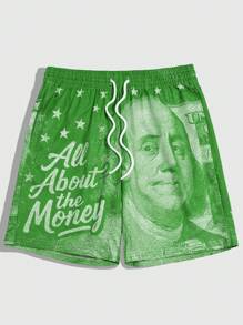 ROMWE MEN Street Life Christian Figure Print Men's Casual Shorts, Summer