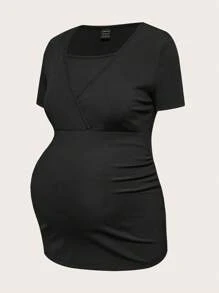 SHEIN Maternity Casual Solid Color Short Sleeve Nursing Dress For Summer,Maternity Clothes - Multicolor - View 12