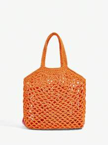 SHEIN SXY Quý cô, Túi xách tay nữ, Túi móc, Tua rua, Vỏ sò, Rỗng, Thời trang, Thanh lịch, Đơn giản, Cá nhân hóa, Đa năng, Dành cho bãi biển, Kỳ nghỉ, Ngày lễ, Mùa hè, Bên bờ biển - trái cam - Xem 4