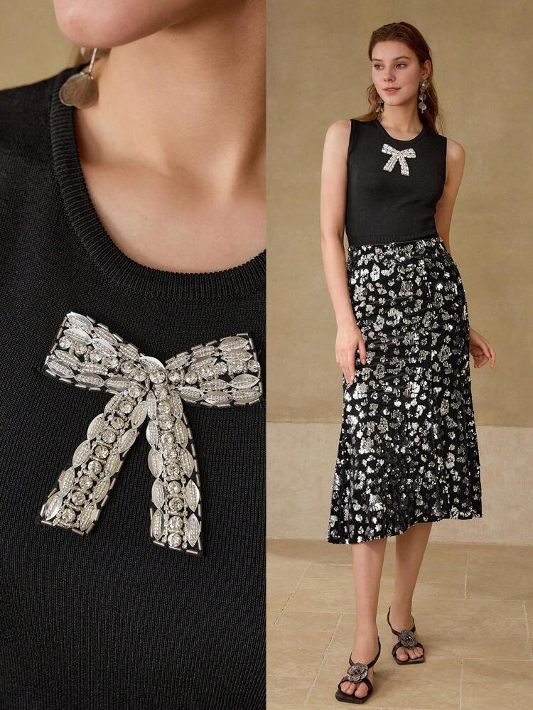 BOW DETAIL RIB-KNIT TOP