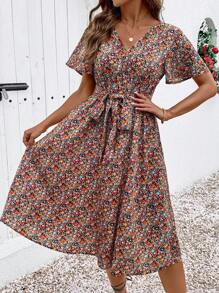 SHEIN Clasi 女士优雅碎花休闲连衣裙，适合旅行和度假 - 彩色 - 查看 3