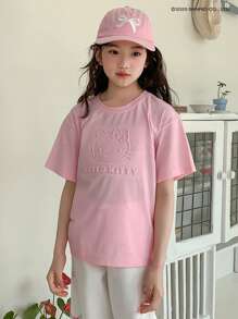 HELLO KITTY | DAZY 青少年女孩秋季服装圆领针织合作钢印短袖T恤，适合青少年女孩，返校服装 - 粉色 - 查看 3