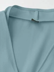 SHEIN Clasi 优雅办公室女士通勤百搭无袖衬衫，设计精美，适合夏季活动 - 藍色 - 查看 4