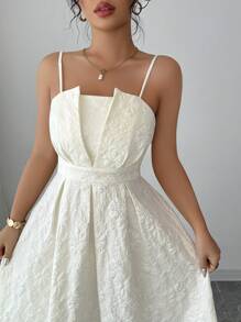 Selianne 女士优雅休闲性感通勤浪漫波西米亚海滩度假下午茶派对纯色提花方领公主腰交叉下摆长款连衣裙，春夏 - 杏色 - 查看 5