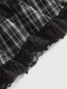 ROMWE Goth Women's Casual Plaid Open Shoulder Strap Mini Dress For Summer