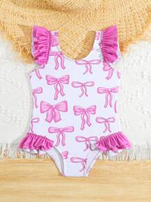 Baby Girl Random Striped Ruffle Edge One-Piece Swimsuit - Multicolor - View 3