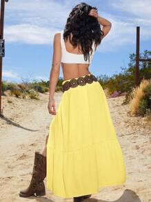 SHEIN EZwear Summer Casual Solid Color Women's Skirt, Fashionable For Summer - Yellow - View 2