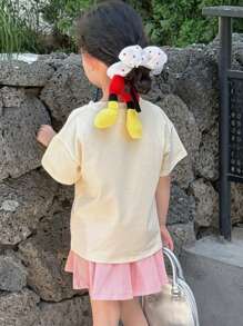DAZY Set de 2 piezas para niñas con camiseta de punto de manga corta y cuello redondo estampada y falda de verano
