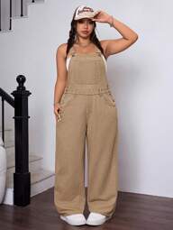 SHEIN ICON Peto vaquero lavado, holgado y casual de talla grande