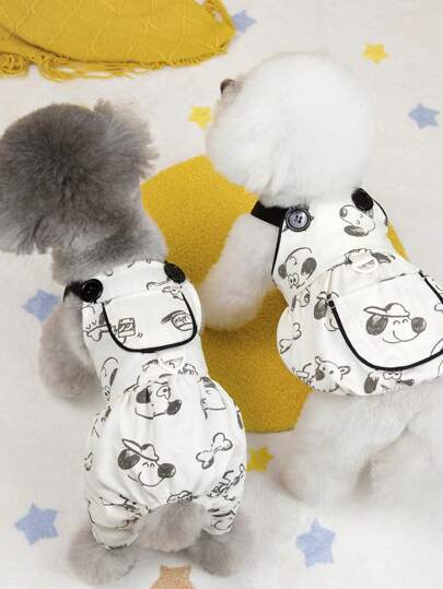PETSIN 白色休闲可爱狗狗，妈妈和爪子印花图案透气面料宠物连体衣，轻便透气，适合春夏季，可拴绳用于户外