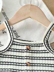 2件套女婴春夏休闲风无袖条纹吊带上衣和短裤 - 杏色 - 查看 7