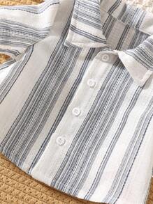 SHEIN Newborn Baby Boy Cute Summer Versatile Striped Short Sleeve Shirt And Elastic Waist Long Pants 2-Piece Set - Multicolor - View 5