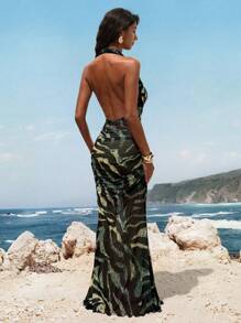 Opulessa Women's Backless Allover Print Maxi Beach Dress For Holiday - Multicolor - View 2