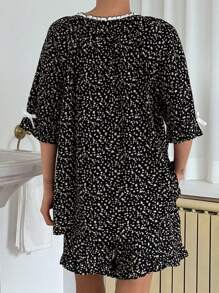 DAZY Conjunto de pijama de mujer con estampado floral diminuto y con ribete de encaje