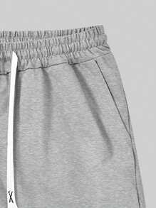 Manfinity Roghcode 男士年轻时尚街头风格，灰色松紧腰抽绳针织运动短裤，男士口袋短裤，舒适合身，有趣的字母和星星图案，醒目的泡沫印花设计，3D纹理，适合休闲、运动、日常搭配、节日/男友礼物 - 彩色 - 查看 5