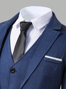 SHEIN 4pcs Set: Casual Navy Blue Blazer, Vest, Shirt And Pants For Teenage Boys, Formal Outfit For Events And Occasions Young Boys Suit Set Young Boys Suits Teen Boys Suits, School, Campus, College Fall Winter - Multicolor - View 8