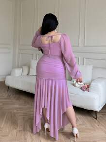 Modelyn Rochie elegantă cu tiv asimetric, culoare uni, mărime plus - Violet - Vizualizare 3