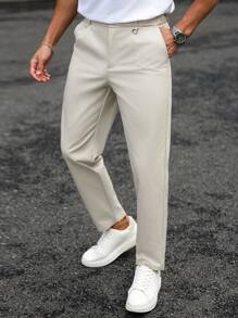 Manfinity Bizformal Men's Fashion Business Casual Trousers, Suitable For Commuting Men's Suit And Pants Pants For Men Suit Pants Men Pants Casual Men's Suit Pants Formal Pants For Men - Beige - View 3