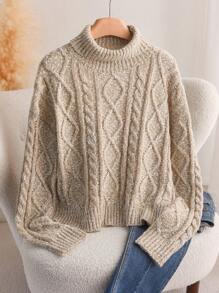 CosyJoli Plus Size Casual Elegant Romantic Sweet High-End Simple Knit Sweater Top For Women Fall/Winter - Brown - View 1