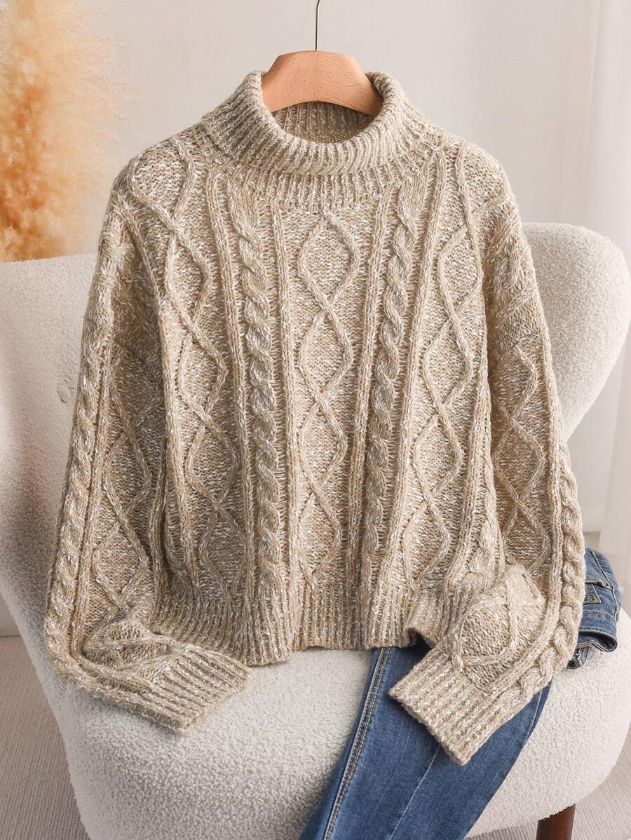 CosyJoli Plus Size Casual Elegant Romantic Sweet High-End Simple Knit Sweater Top For Women Fall/Winter - Brown - View 1