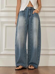 Dazy-Less Jeans dritti lavati e consumati per donne, jeans larghi