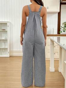SHEIN Gasaul Vacation Plaid Wide Leg Maternity Bib Jumpsuit