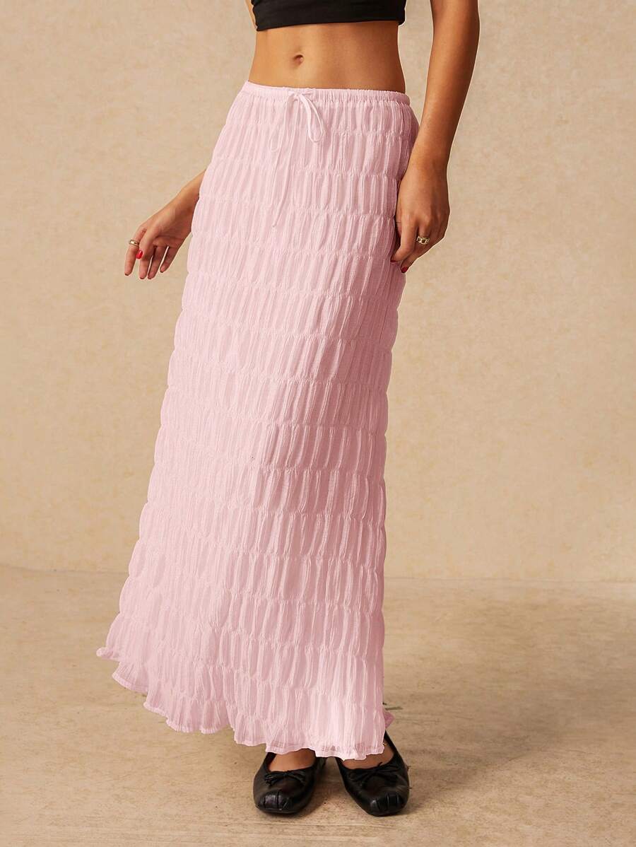 Poéselle Women Solid Color Minimalist Drawstring Skirt - Baby Pink - View 1