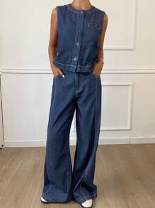 DAZY Women Denim Two Pieces Outfits - Blue - View 5