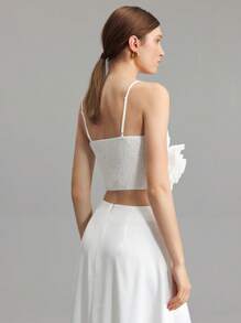 Ontre 2025 Nieuwe dames mouwloze bustiertop, witte linnenmix bloemenapplicatie croptop, bruiloftsfeeststijl casual dagelijkse kleding