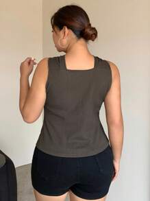 Dazy Plus 1pc Women Plus Size Solid Color Cut Short Halter Neck Fitted Tank Top Women Summer Clothing